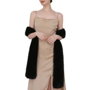 4949 71" X 6" Faux Fur Long Scarf For Women – Soft Plush Winter